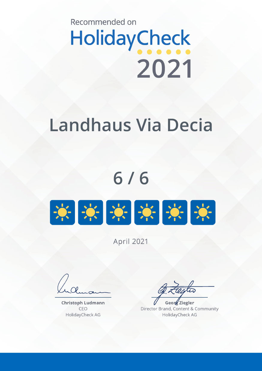 HolidaxCheck 2021 Auszeichnung Landhaus Via Decia